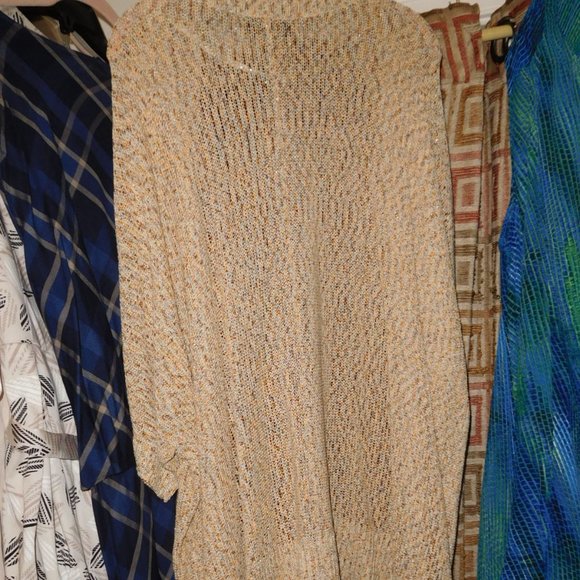 NWT 18W 20W OPEN FRONT METALIC TAN CARDIGAN DOLMAN SLEEVES - Picture 7 of 8